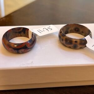 Bundle of Two Size 11.75 Colorful Patterned Wooden Rings NWT Men or Women